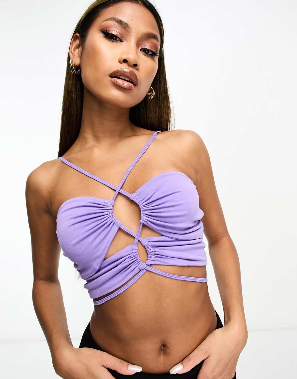 Women Sexy Bralette Cami Crop Top Hanky Hem Lace Spaghetti Strap