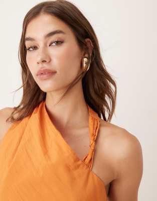 Asos Design Asymmetric Midi Dress With Ruched Side Channel In Orange