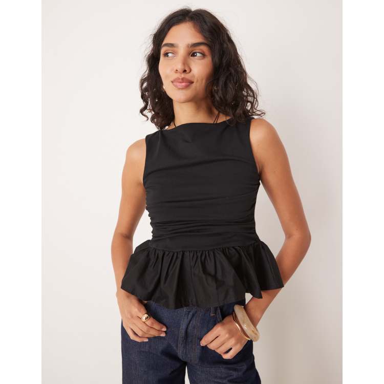 leinwande patchwork ruffled hem top ブラック SAME Ruffle Hem Top | Black/Cream