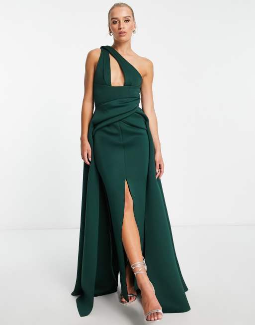 ASOS DESIGN washed twist side waist maxi dress with cut out back in forest  green