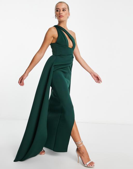 ASOS DESIGN asymmetric neck cut out maxi dress in forest green