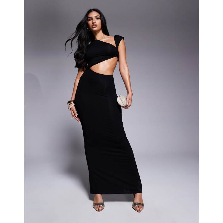 ASOS DESIGN asymmetric neckline midi dress with channeled