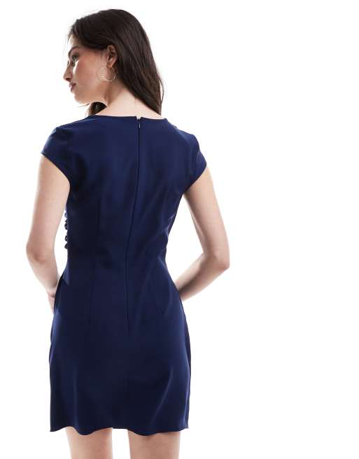 ASOS DESIGN asymmetric neckline mini dress in navy ASOS