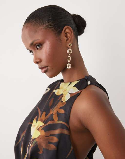 ASOS DESIGN asymmetric one draped sleeve gathered waist maxi dress, 2 of 4