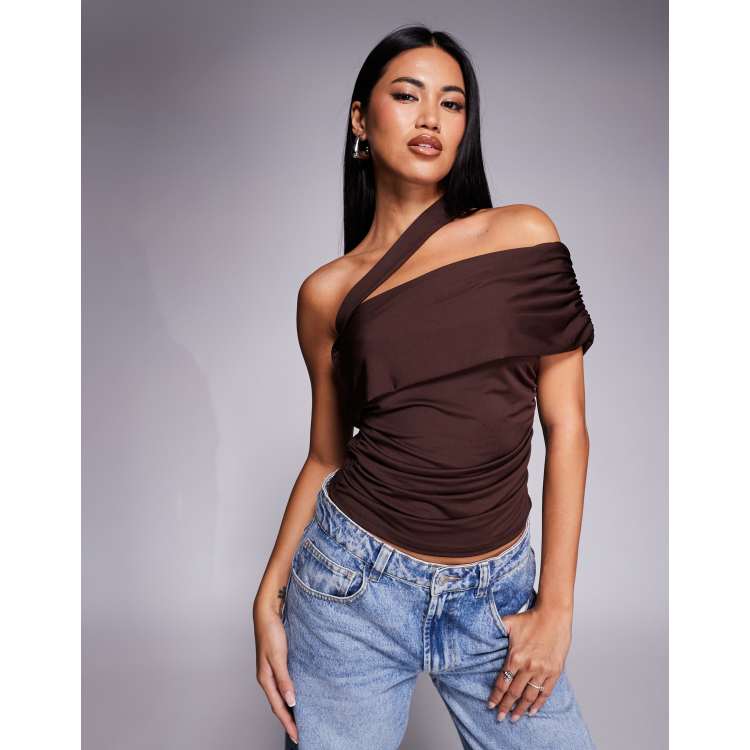 ASOS DESIGN asymmetric one shoulder fold over off the shoulder top