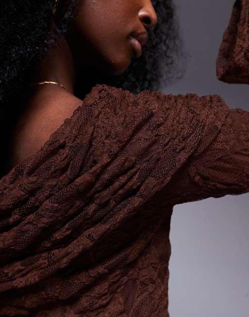 ASOS DESIGN asymmetric one shoulder maxi dress in chocolate brown, 3 of 4