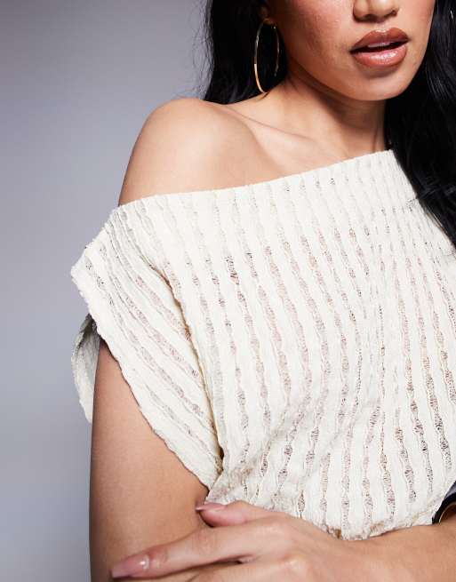 ASOS DESIGN asymmetric one shoulder short sleeve texture top