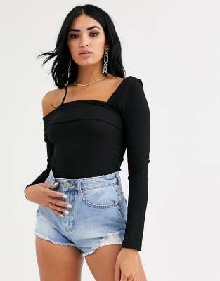 black asymmetric one shoulder top