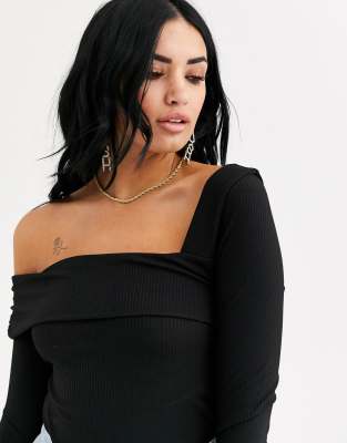 black asymmetric one shoulder top