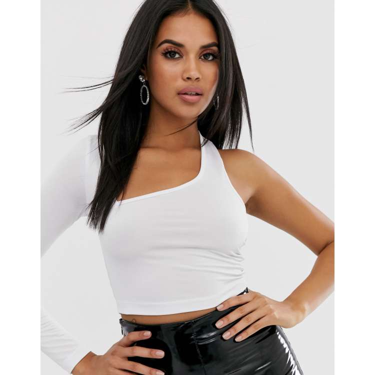 ASOS DESIGN asymmetric one shoulder top in white