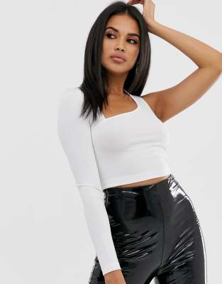 ASOS DESIGN asymmetric one shoulder top in white