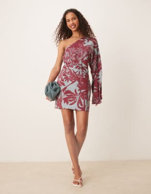 Asos Design Asymmetric One Sleeve Mini Dress