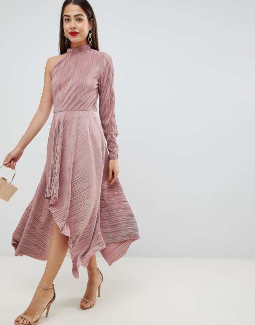 ASOS DESIGN asymmetric one sleeve plisse dress | ASOS