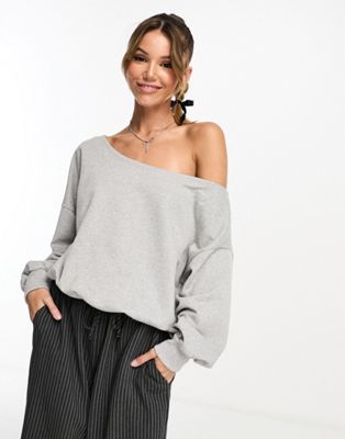ASOS DESIGN asymmetric oversized sweatshirt in grey marl
