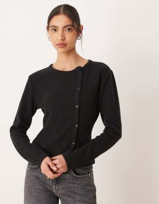 Asos Design Asymmetric Placket Button Through Super Soft Top In Black