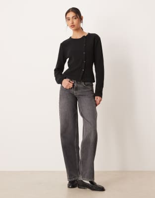 Asos Design Asymmetric Placket Button Through Super Soft Top In Black