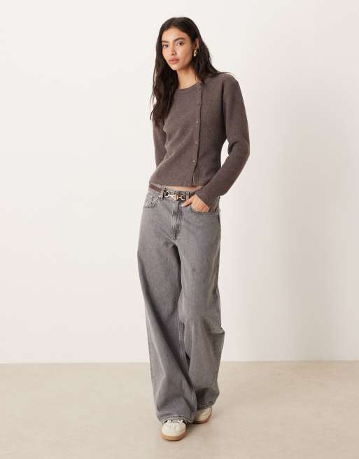 ASOS DESIGN asymmetric placket button-through super soft top in brown, 2 of 4