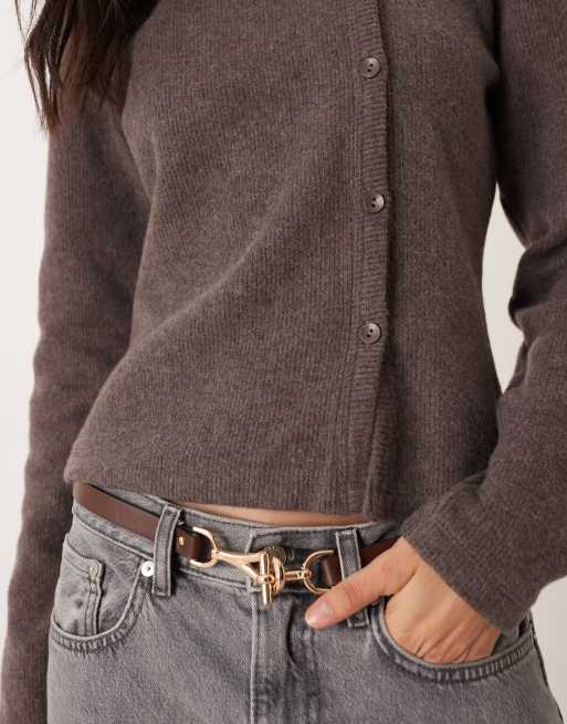 ASOS DESIGN asymmetric placket button-through super soft top in brown, 3 of 4