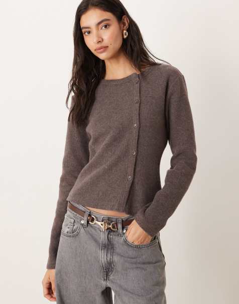 ASOS DESIGN asymmetric placket button up super soft top in brown - view 1