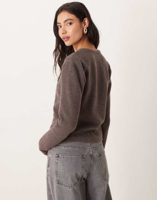 ASOS DESIGN asymmetric placket button up super soft top in brown, 4 of 4