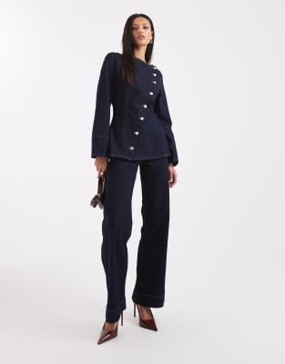 Asos Design Asymmetric Placket Denim Shirt In Blue