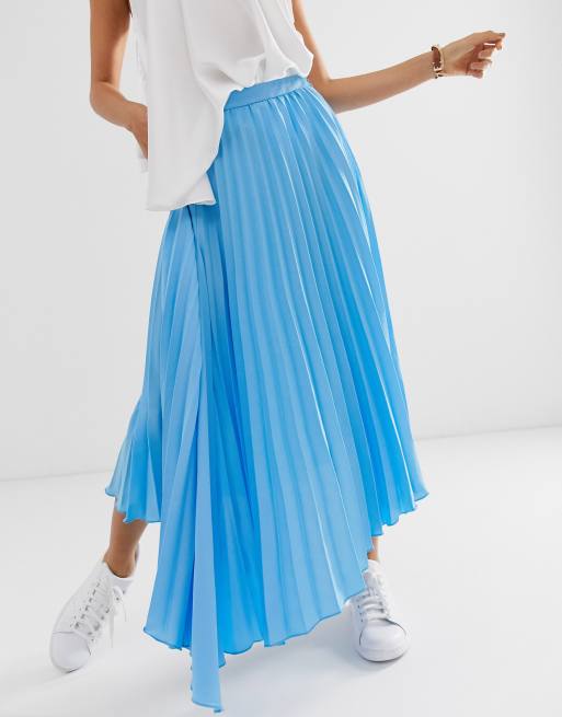 ASOS DESIGN asymmetric pleated midi skirt with godet