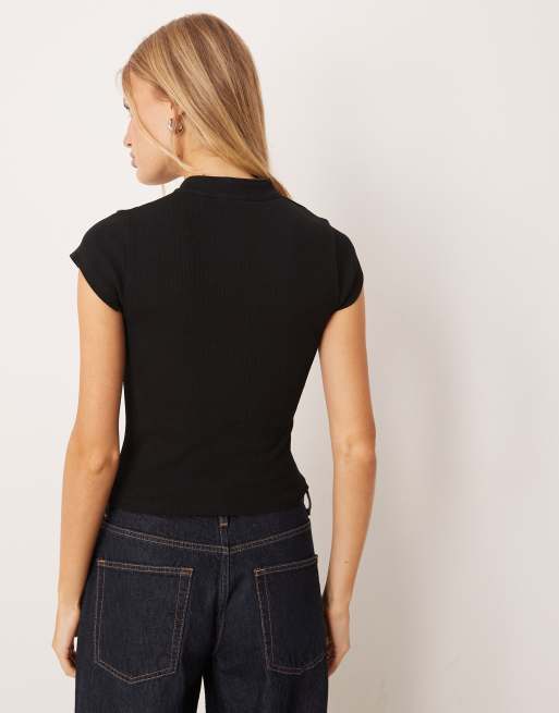 ASOS DESIGN asymmetric rouleau tie top in black, 3 of 4