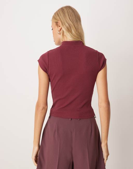 ASOS DESIGN asymmetric rouleau tie top in burgundy