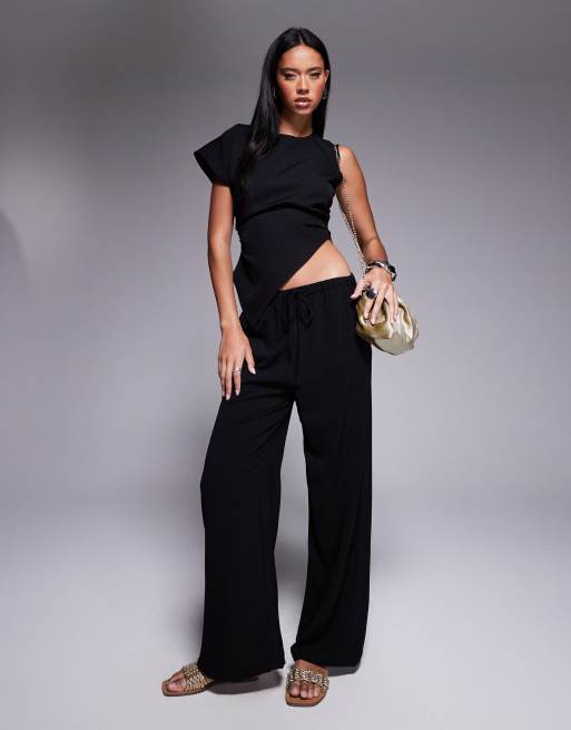 ASOS DESIGN asymmetric ruched detail top in black (part of a set), 2 of 4