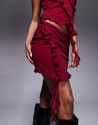 Asos Design Asymmetric Ruffle Mini Skirt In Red