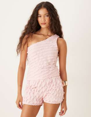 Asos Design Asymmetric Ruffle One-shoulder Top In Pink