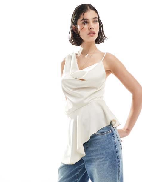 ASOS DESIGN asymmetric satin cami in plain - view 1