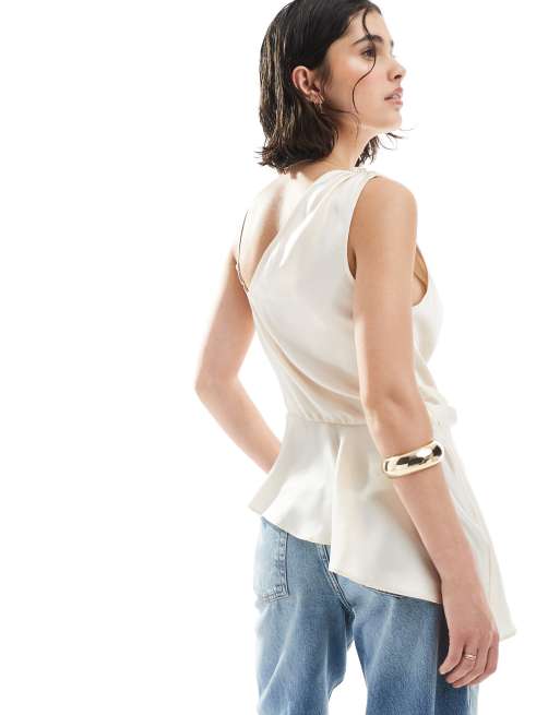 ASOS DESIGN asymmetric satin cami in plain, 3 of 4