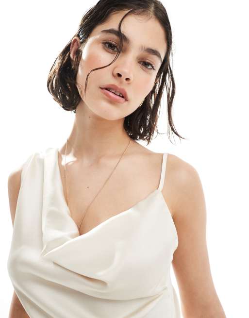 ASOS DESIGN asymmetric satin cami in plain, 4 of 4