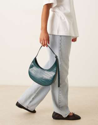 Asos Design Asymmetric Scoop Shoulder Bag With Buckle Detail In Blue