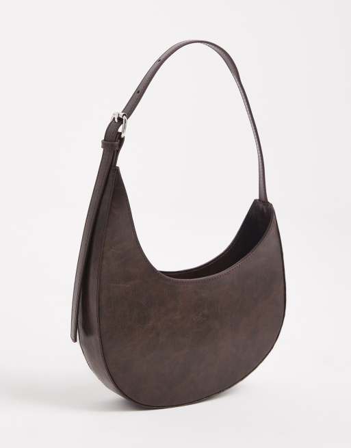 ASOS DESIGN asymmetric scoop shoulder bag with buckle detail in washed chocolate