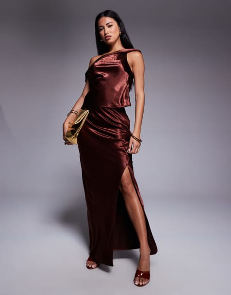 ASOS DESIGN asymmetric seam detail skirt in brown (part of a set) - view 1