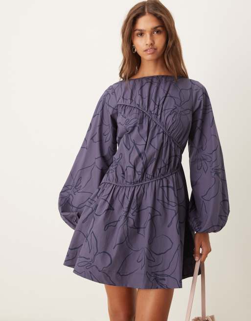 Asymmetrical Flower Purple Mini Dress