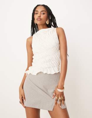 Asos Design Asymmetric Shirred Top In White