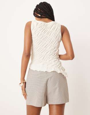 Asos Design Asymmetric Shirred Top In White