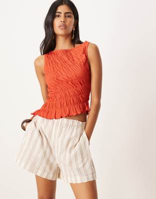 asos design asymmetric shirred top in red