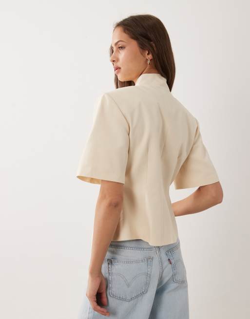 ASOS DESIGN asymmetric short sleeve blazer in ecru, 4 of 4