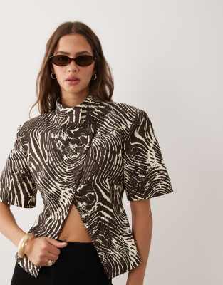 Asos Design Asymmetric Short Sleeve Blazer In Multi