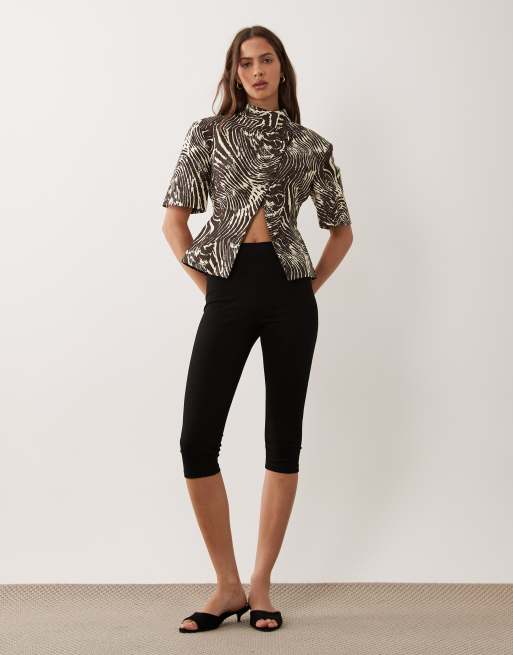 ASOS DESIGN asymmetric short sleeve blazer in zebra print, 2 of 4
