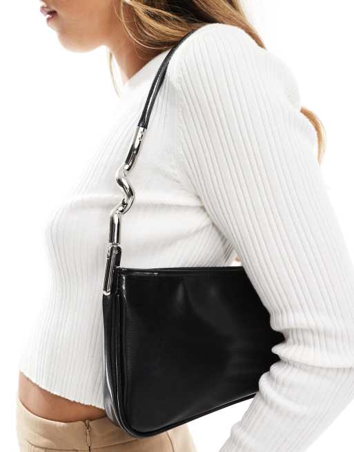 ASOS DESIGN asymmetric shoulder bag with wiggle hardware detail in black