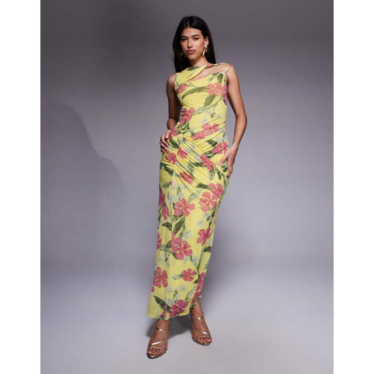 asos yellow off shoulder dress ASOS Design off the shoulder flower detail maxi dress in olive-Green