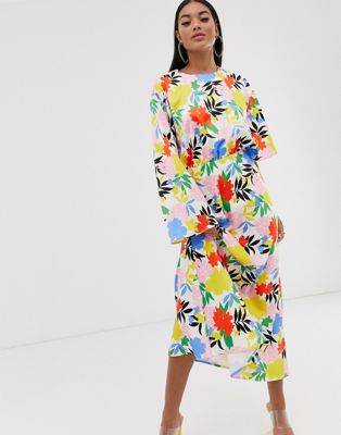 ASOS DESIGN asymmetric sleeve maxi dress in bright floral print | ASOS