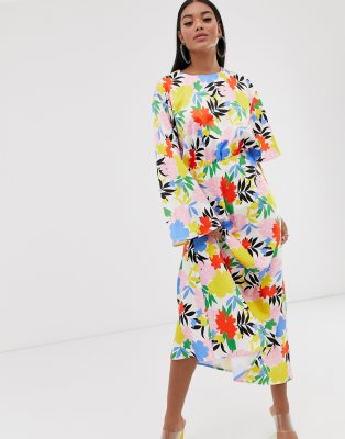 ASOS DESIGN asymmetric sleeve maxi dress in bright floral print | ASOS