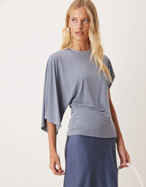ASOS DESIGN asymmetric sleeve tee in blue modal - view 1