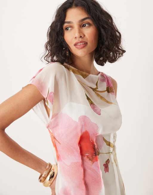 ASOS DESIGN asymmetric sleeve waisted mini dress in floral print